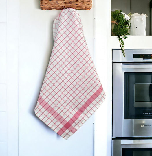 Linea Home Grid Πετσέτα Κουζίνας από 100% Βαμβάκι σε Ροζ Χρώμα 50x70cm