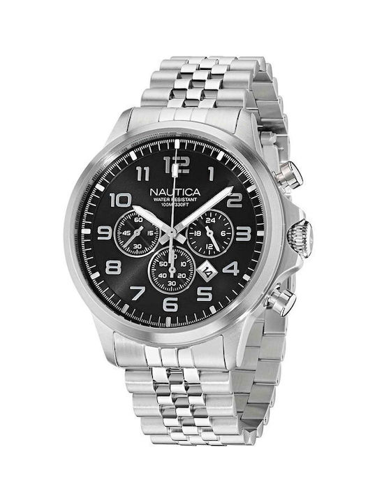 Nautica Watch Chronograph Battery with Silver / Silver Metal Bracelet