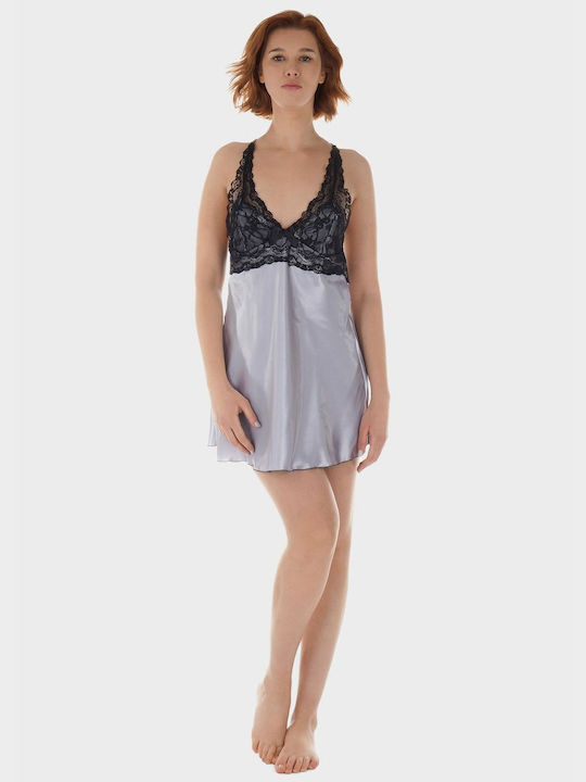 G Secret Winter Satin Women's Nightdress Grey