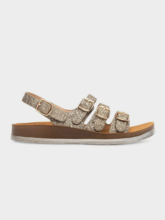 My Choice Synthetic Leather Women's Sandals with Ankle Strap Gold