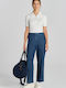 Women's High-waisted Fabric Capri Trousers Blue