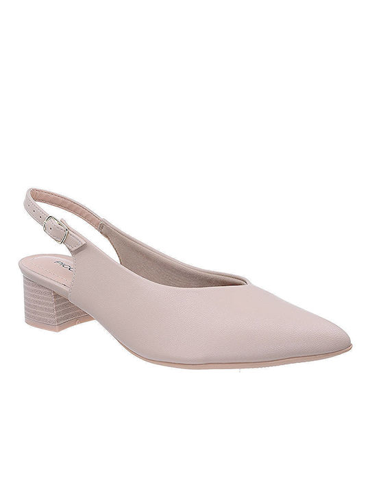 Piccadilly Anatomic Synthetic Leather Pointed Toe Beige Heels with Strap