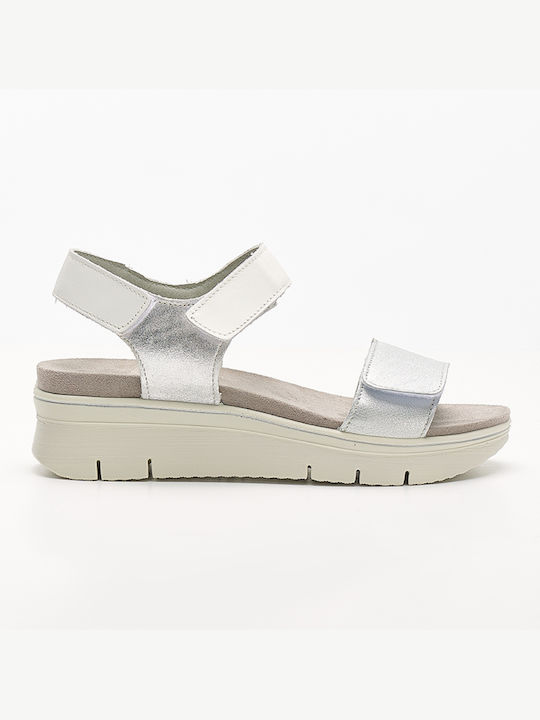 Imac Leather Women's Flat Sandals Anatomic in Silver Color