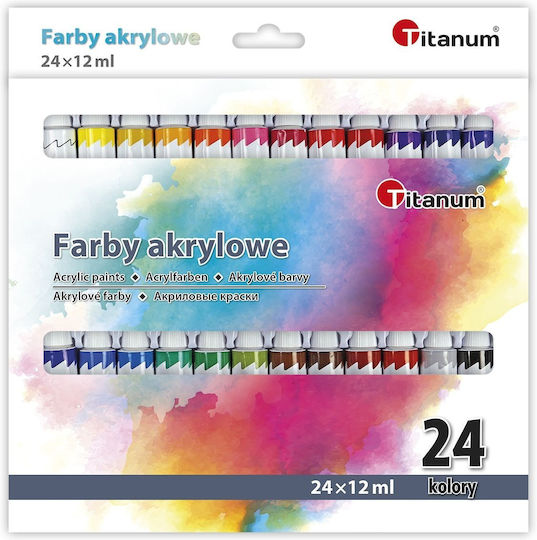 Titanum Σετ Ακρυλικά Χρώματα Ζωγραφικής Titanum 12ml 24τμχ