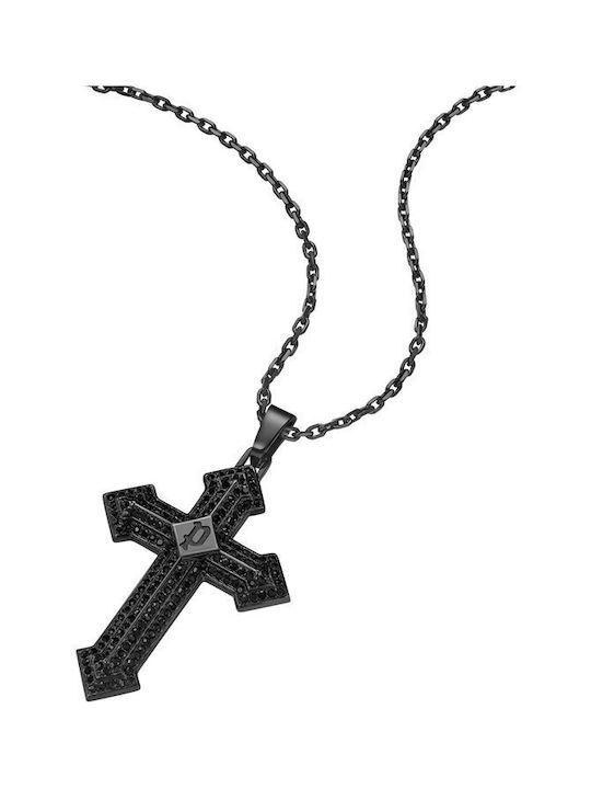 Police Black Men's Cross from Steel with Chain