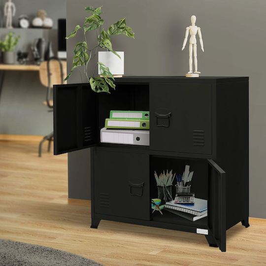 Office Storage Metal Cabinet Black Velvet-Black Metal L75xW40xH80.5cm