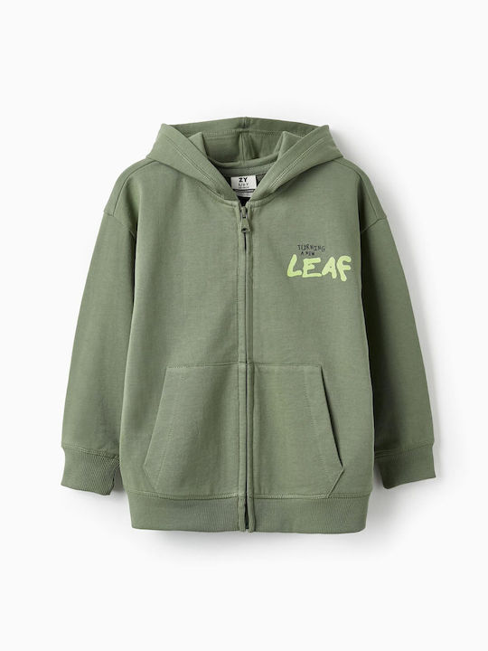 Kids Cardigan with Hood Green