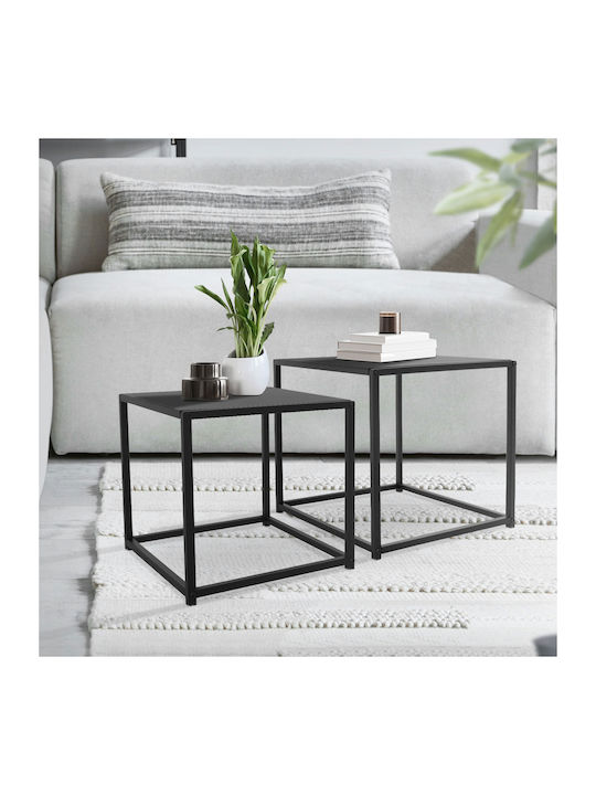 Square Side Table Black 2pcs L35xW35xH35cm