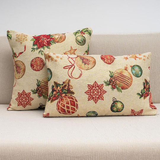 Cotone Husă Decorativă de Crăciun pentru Pernă Pătrată Bej 45x45buc