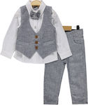 Babydom Boys Linen Baptism Suit with Vest Blue