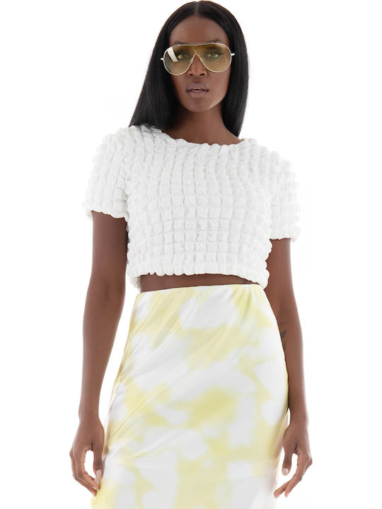 Women's Summer Crop Top Cotton Short Sleeve White