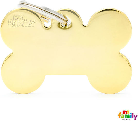 My Family Dog ID Tag Bone Gold Metal Large Personalized