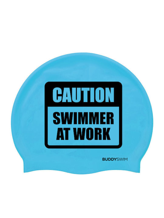 Buddyswim Caution Swimmer At Work Σκουφάκι Κολύμβησης Ενηλίκων Γαλάζιο