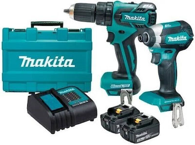 Makita Set Mașină de găurit & Șurubelniță cu impact 18V cu 2 baterii 3Ah și husă