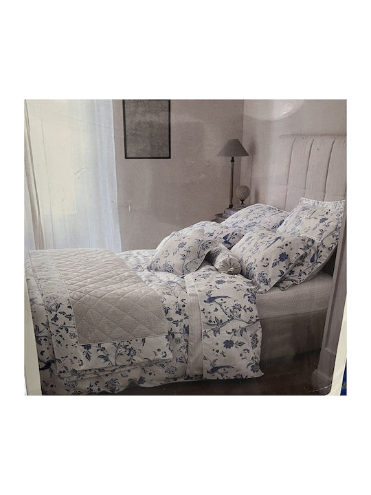 Laura Ashley Set Cearșafuri King Size 270x290cm. White/blue 4buc