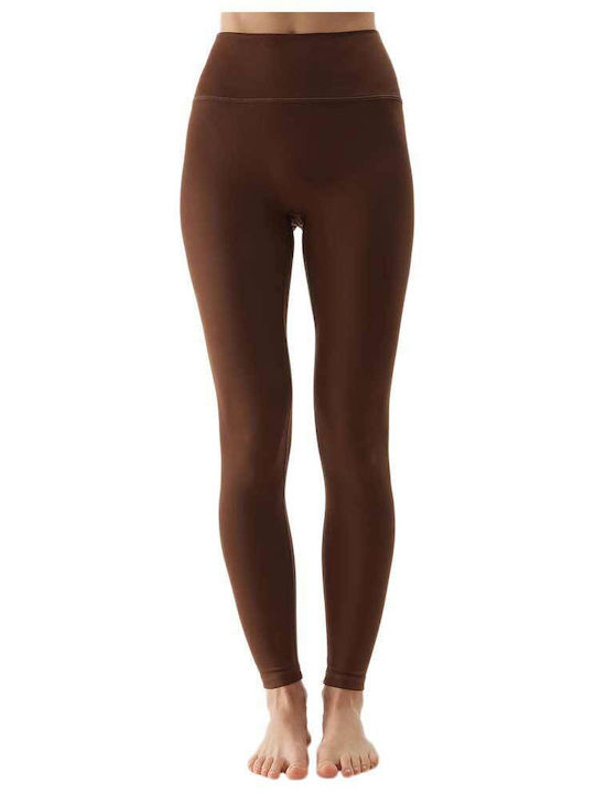 4F Yoga Frauen Lang Leggings Hochgeschnitten Braun