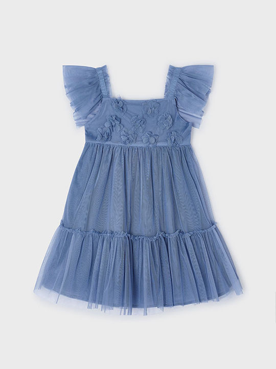 Mayoral Παιδικό Φόρεμα Τούλινο Floral Μπλε