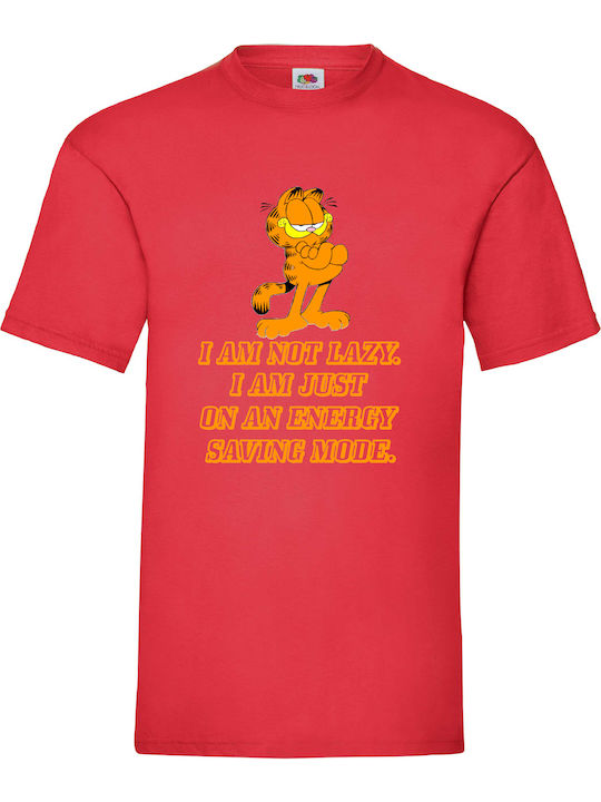 Fruit of the Loom Lazy Garfield T-shirt Red Cot...