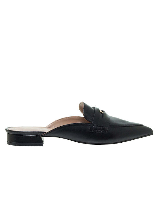 Mourtzi Flat Leather Mules Black