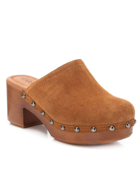 Carmela Footwear Piele Mules cu Mare Toc în Tabac maro Culoare