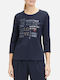 Betty Barclay Women's Summer Blouse Cotton with 3/4 Sleeve Navy Blue