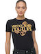 Watercolor Women's Summer Blouse Cotton Short Sleeve Black