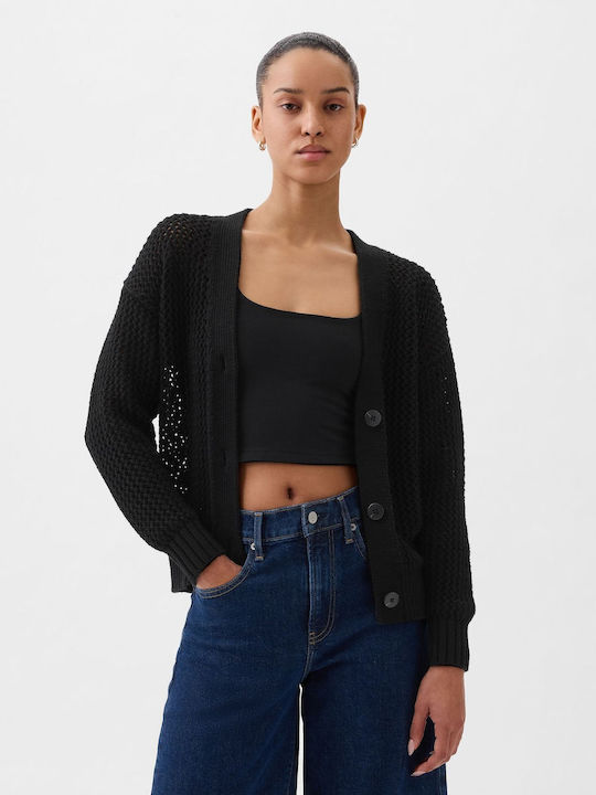 GAP Short Women's Knitted Cardigan with Buttons Black