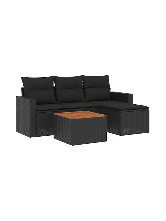 Set Outdoor Lounge Black with Pillows 5pcs