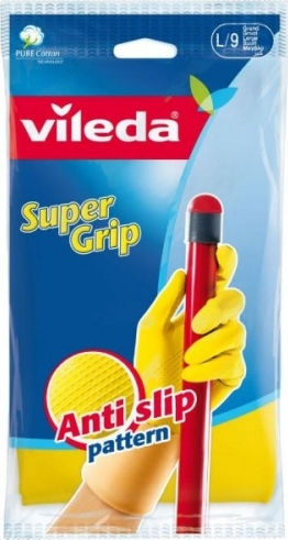 Vileda Ζεύγος Γαντιών Καθαριότητας Super Grip Σιλικόνης Large Κίτρινα