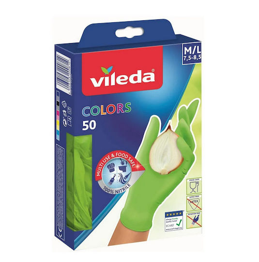 Vileda Γάντια Καθαριότητας Colors Νιτριλίου Medium Ροζ 50τμχ