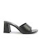 Fshoes Piele Mules cu Mare Toc în Negru Culoare