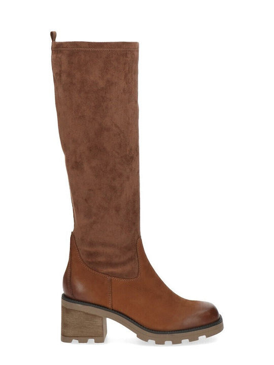 Leather Medium Heel Women's Boots Brown
