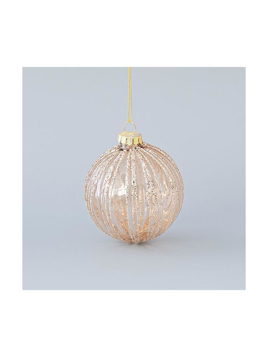 Γραμμες Christmas Hanging Ball Ornament Glass Ecru Illuminated With Gold Dust With Beads Ecru