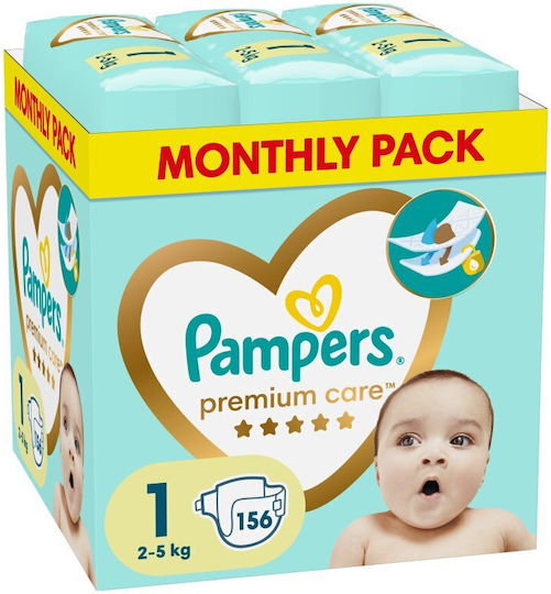 Pampers Πάνες με Αυτοκόλλητο Premium Care Monthly Pack No. 1 για 2-5kg 156τμχ