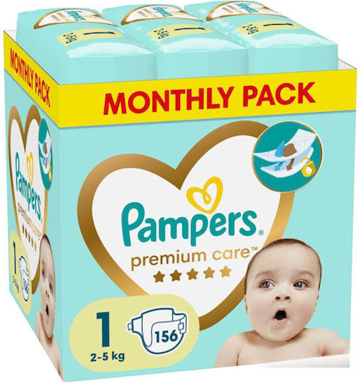 Pampers Πάνες με Αυτοκόλλητο Premium Care Monthly Pack No. 1 για 2-5kg 156τμχ