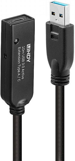 Lindy USB 3.0 Кабел USB-A мъжки - USB-C женски Черен 10м