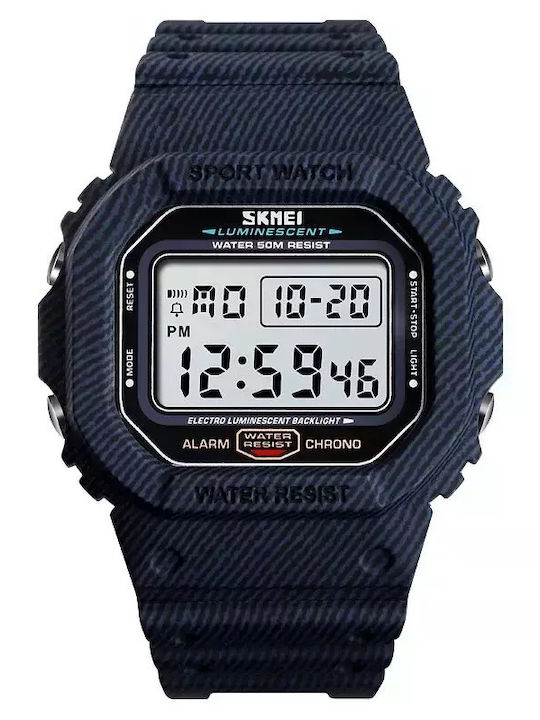 Skmei Ψηφιακό Ανδρικό Ρολόι 51mm Μπαταρίας με Καουτσούκ Λουράκι Dark Denim