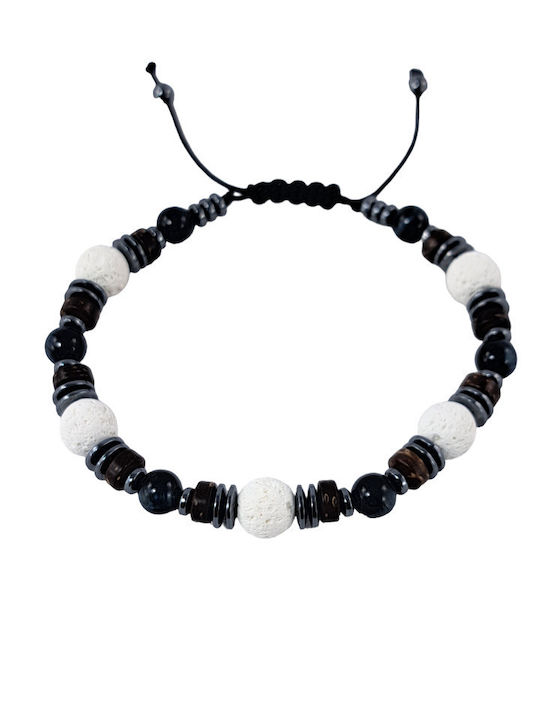 Men's Handmade Bracelet White Lava Black