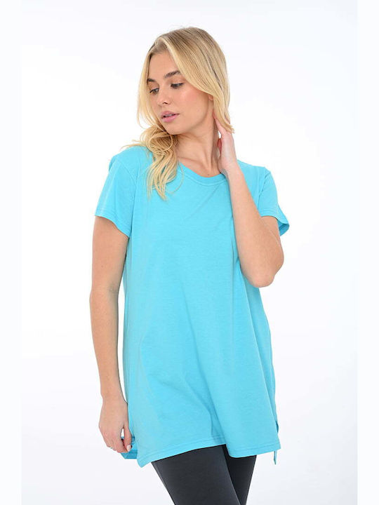 Bodymove Women's Summer Blouse Cotton Short Sleeve Turquoise