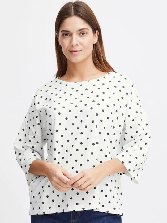 Fransa Damen Oversized T-Shirt Polka Dot Weiß