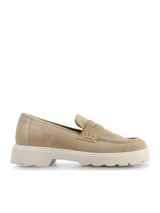 Δερμάτινα Γυναικεία Loafers σε Μπεζ Χρώμα