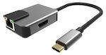 Powertech PTH-053 USB-C Docking Station mit HDMI 4K PD Ethernet Gray