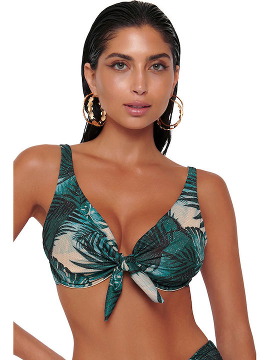 Strapless Bikini Top D Cup Floral Green