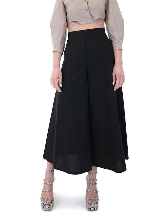 Moutaki Women's High-waisted Cotton Trousers in Wide Line Black