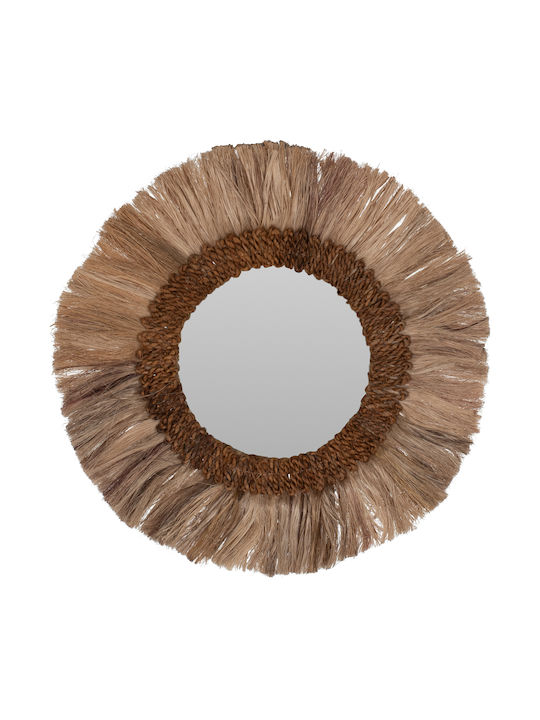 Freebox Wall Mirror with Brown Frame Diameter 60cm 1pcs