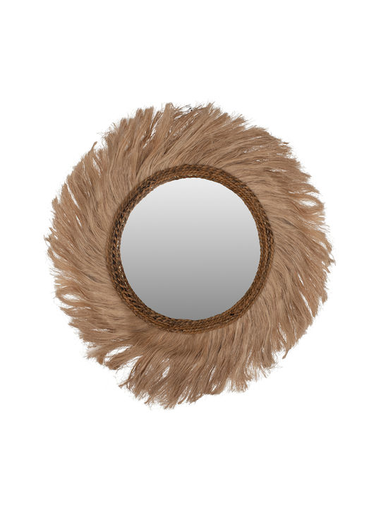 Freebox Wall Mirror with Brown Frame Diameter 90cm 1pcs