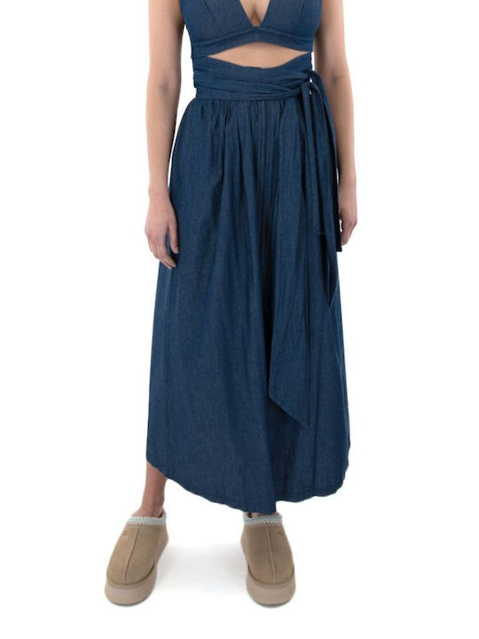 Moutaki Denim High Waist Maxi Skirt in Blue color
