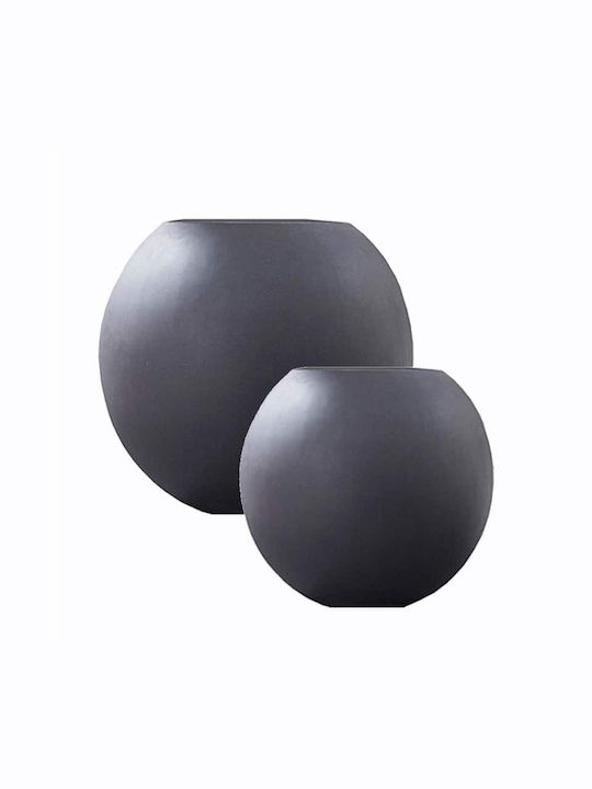 Art Et Lumiere Fiberclay Planter Set of 2 Pieces Grey Anthracite S:φ40x33cm L:φ60x53cm Art Et Lumiere (20770)