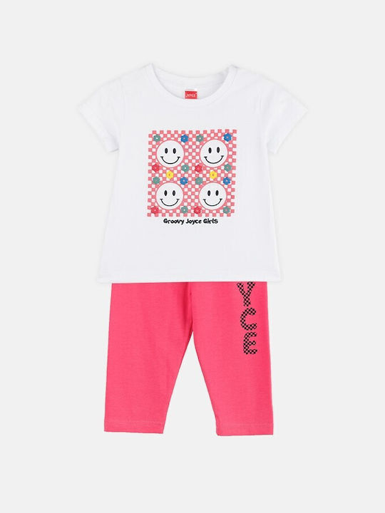 Joyce Kids Set with Leggings Summer 2pcs White/Fuchsia