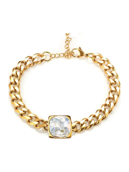 Art Women's Bracelet Chain made of Steel Gold Plated with Zircon